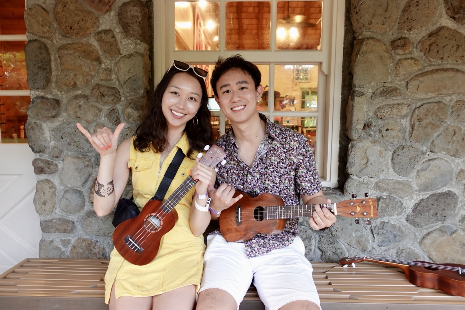 Lina and Kevin playing ukulele
